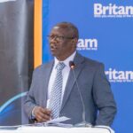 Mr James Muriithi, the Managing Director of Savannah Mabati addressing SME business people in Thika town. Photo/Courtesy