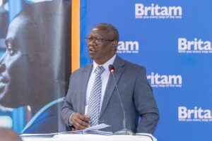 Mr James Muriithi, the Managing Director of Savannah Mabati addressing SME business people in Thika town. Photo/Courtesy