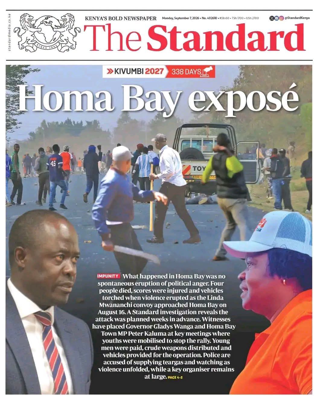 Wanga accuses KTN, Standard of bias over Homa Bay violence